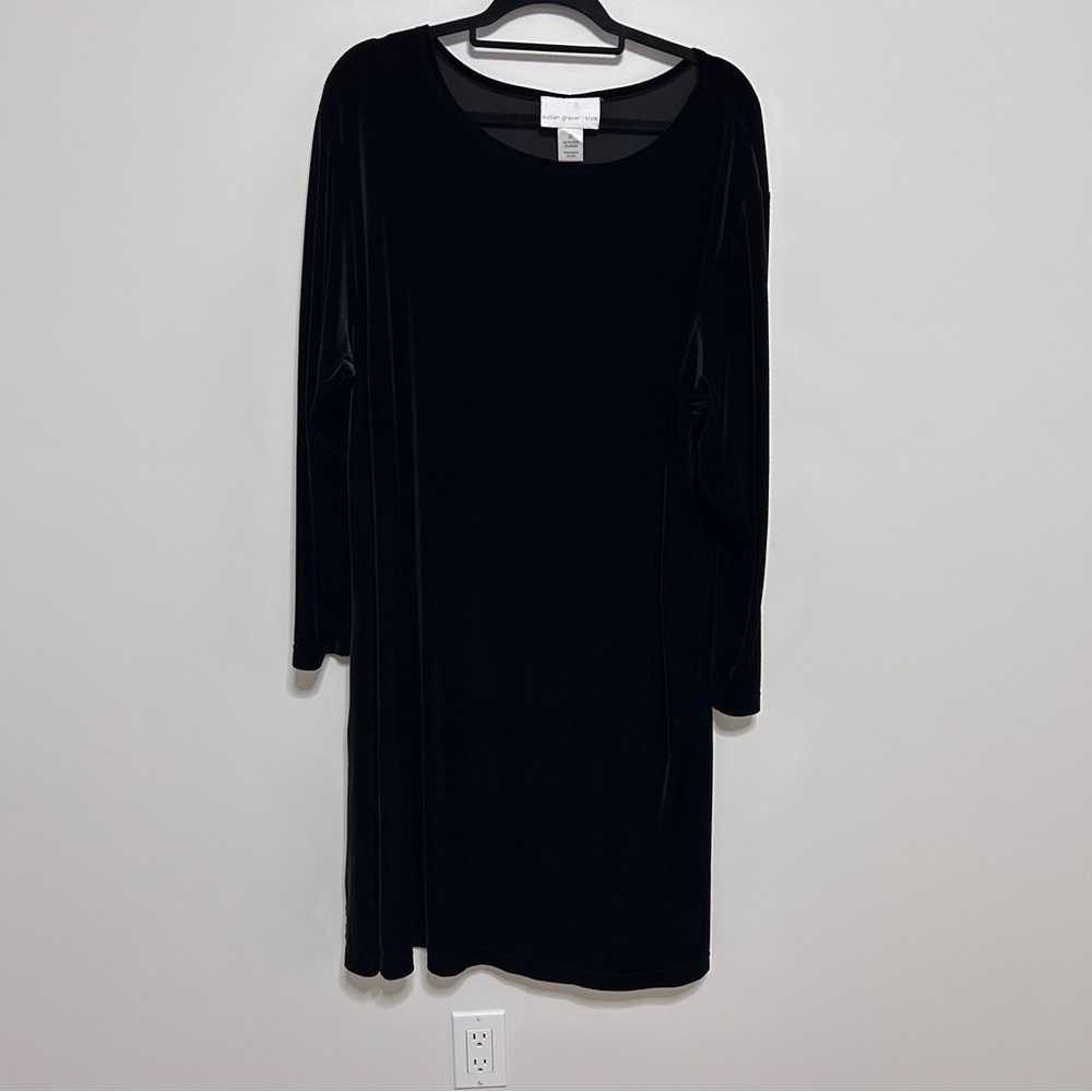 Susan Graver Style Elegant Black Velour Dress Women’s Size 2XL Whimsygoth *READ
